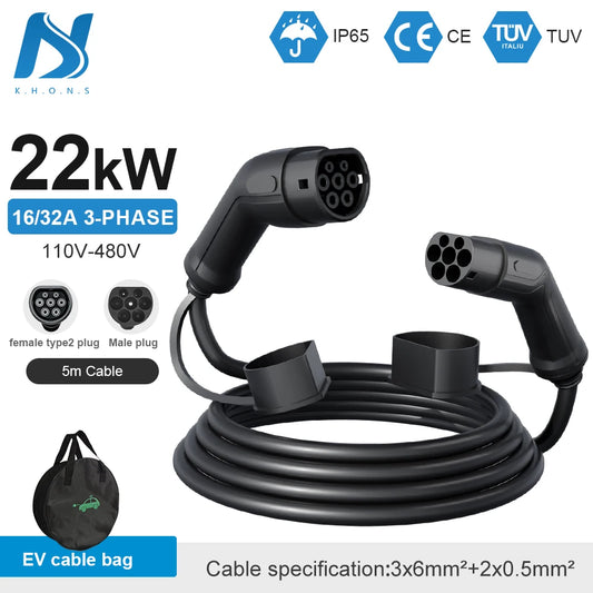 Tiens ons Vope2 au Cable: 5M 32A Vope2 EV Charging Cable, 11KW/22KW IEC62196-2 Female to Male Plug for EVES Charging Stations