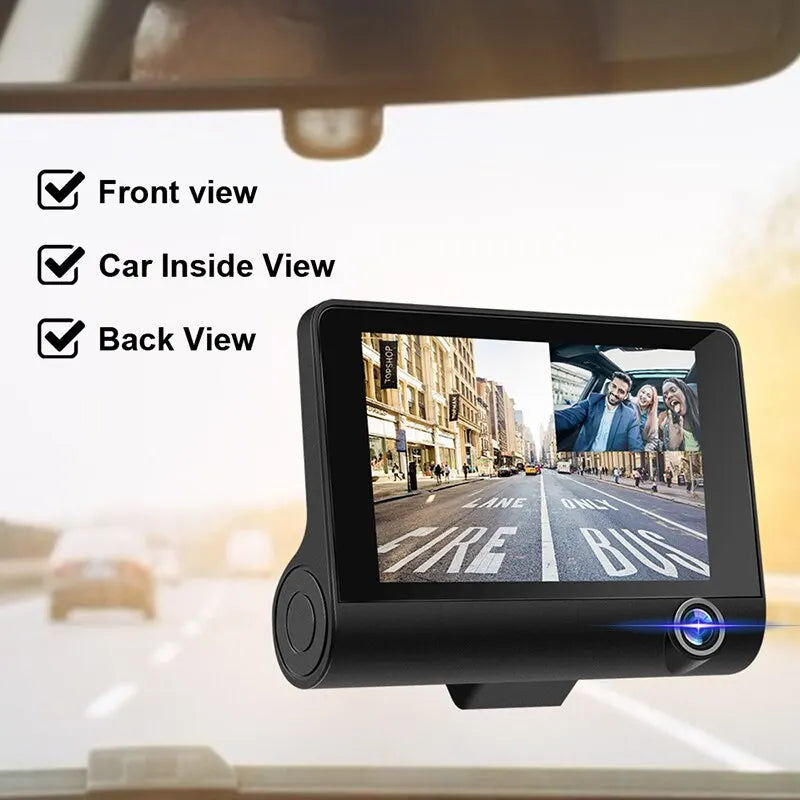 Voiture DVR HD Grand Écran 3 Caméras avec Inversion Enregistreur Vidéo Caméra À Trois Voies Tachygraphe